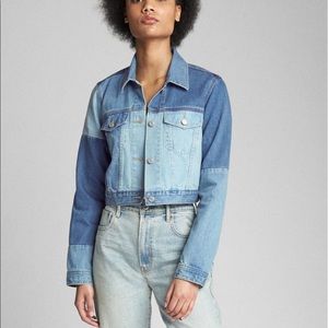 GAP Cropped Patchwork Denim Jacket